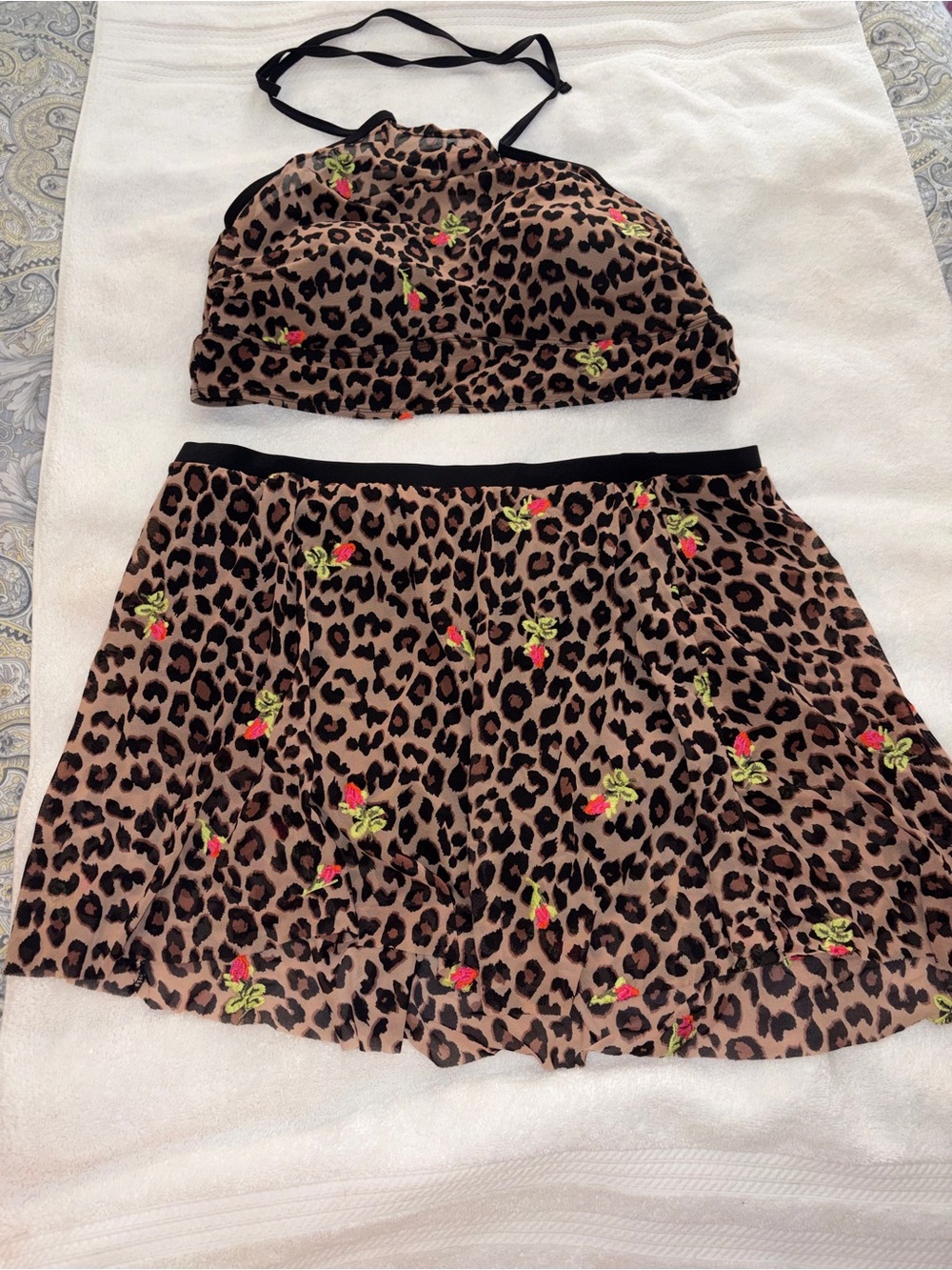 Torrid Betsey Johnson Leopard Print Two-Piece skirted swimsuit with halter.